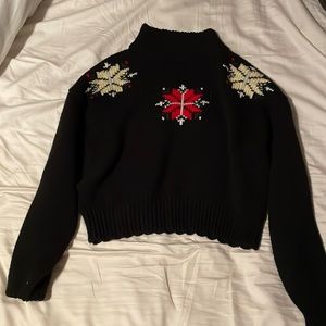 Black Christmas sweater crop top w/ turtleneck